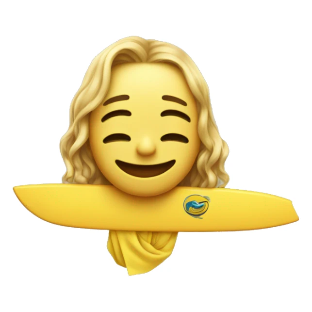 Smiling and crying, yellow-faced Emoji;was surfing sticker