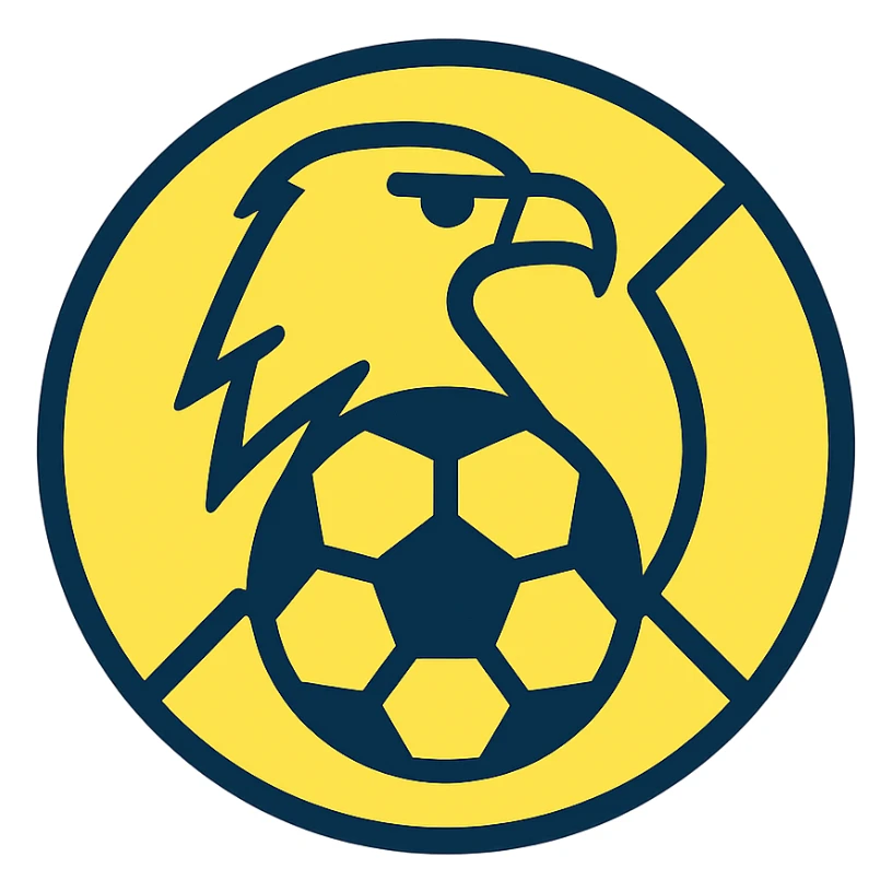 Club América logo style icon, featuring a stylized eagle and soccer ball, bold blue and yellow sticker