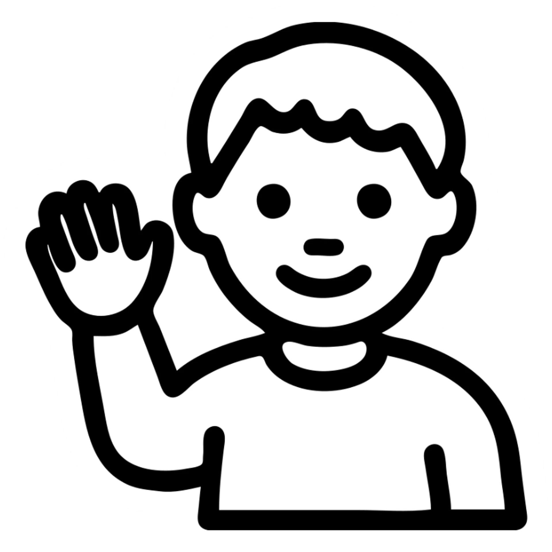 black kid, waving, outlined icon with no fill sticker