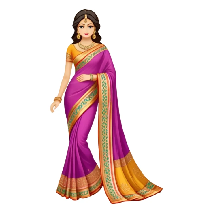 elegant colorful Indian saree with beautiful patterns and gold border sticker