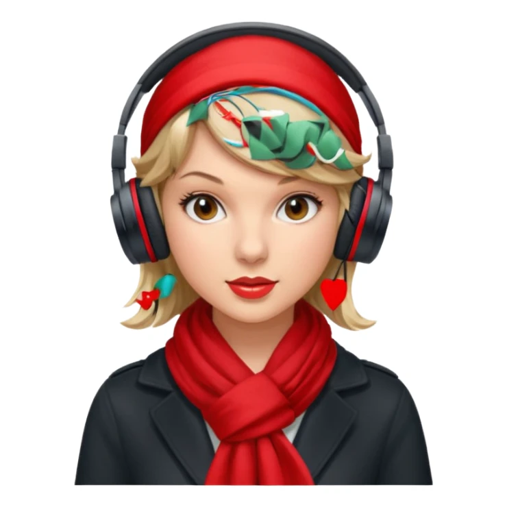 taylor swift with red scarf wearing headphones sticker
