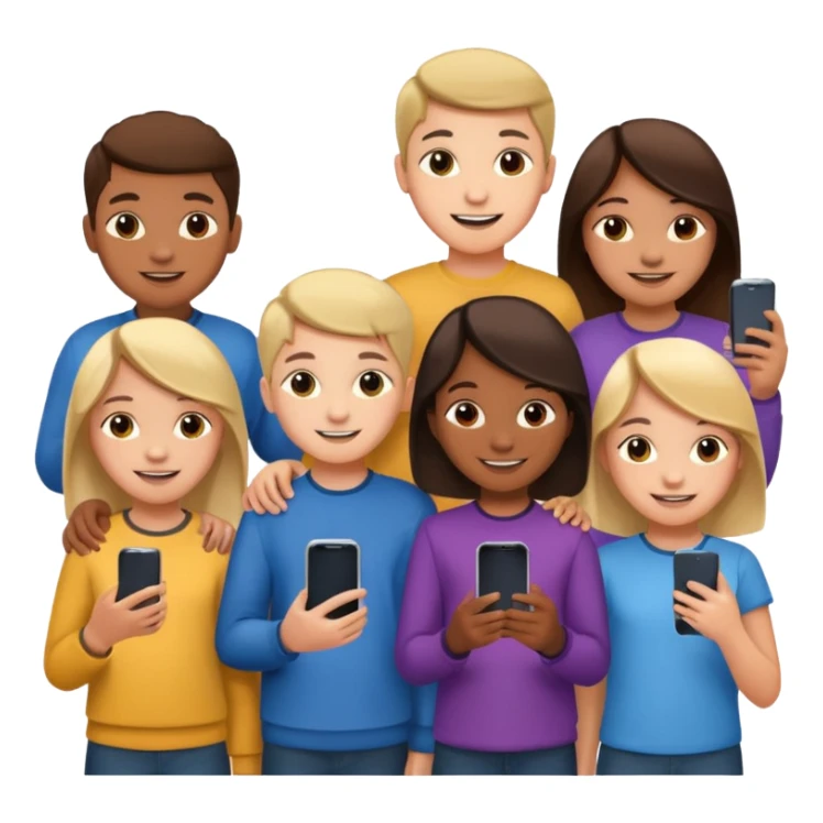 grupo de niños de 12 años con mobiles sticker