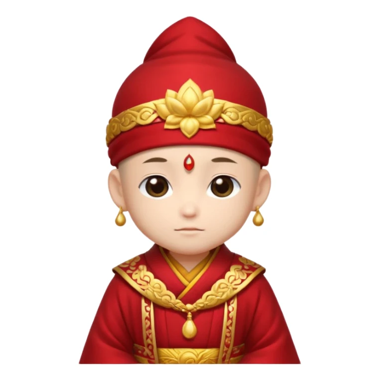 A small chibi-style monk character with red ceremonial robe with layered fabric and decorative gold-like patterns and an ornate red monk hat shaped like lotus petals.

 sticker