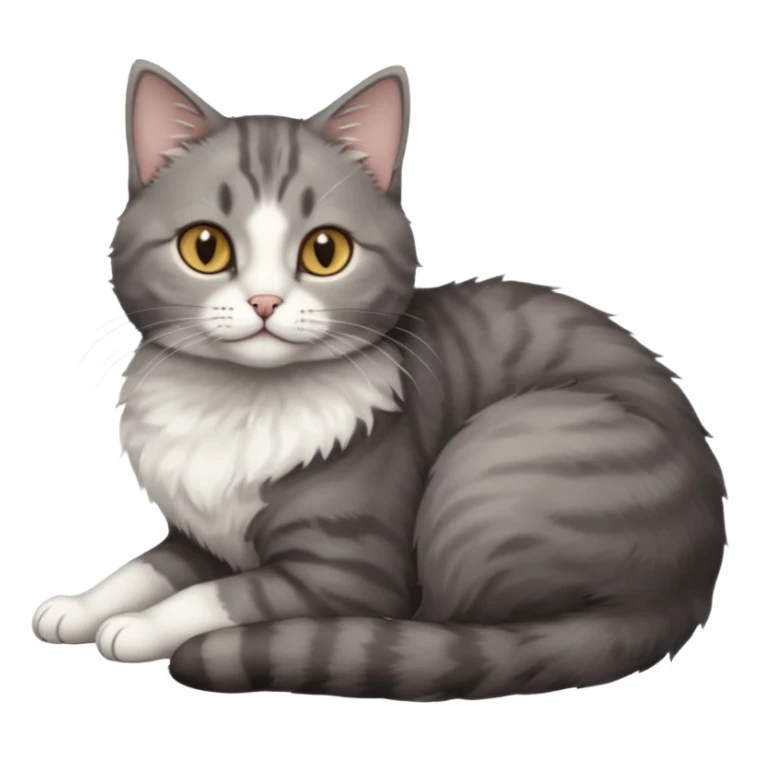 full body tiny short hair dark grey and white cat with hazel eyes lying down sticker