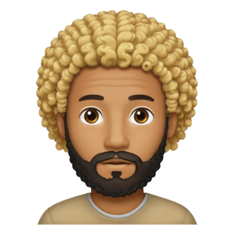 Black man with curly blonde hair and a black beard sticker
