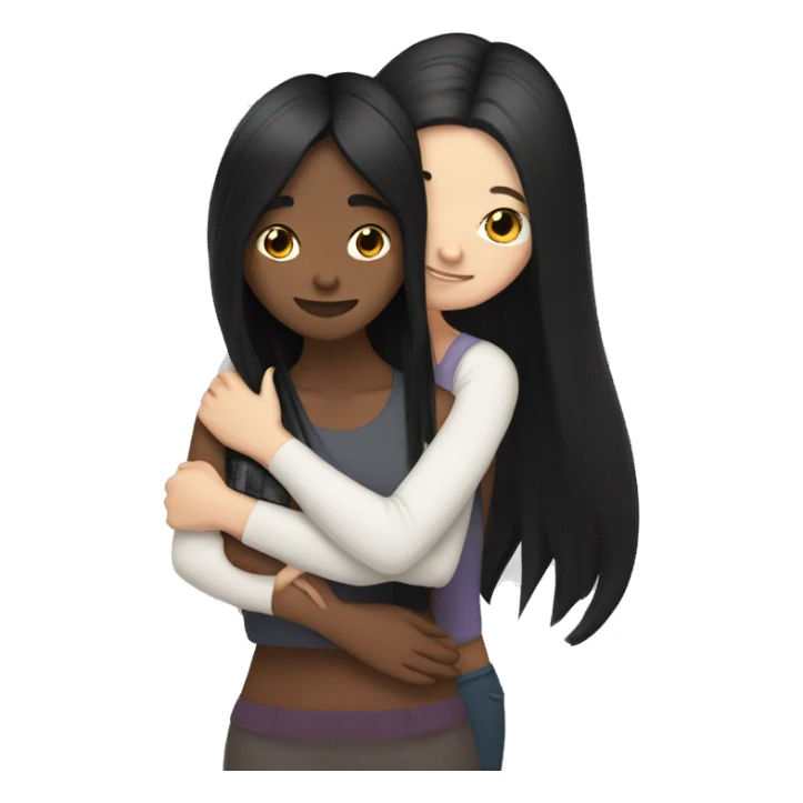 Lesbian with long black hair and white skin hugging her girlfriend from behind sticker