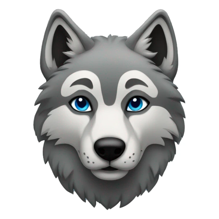 Grey wolf with black paws, black muzzle, black tail. with blue eyes. full body sticker