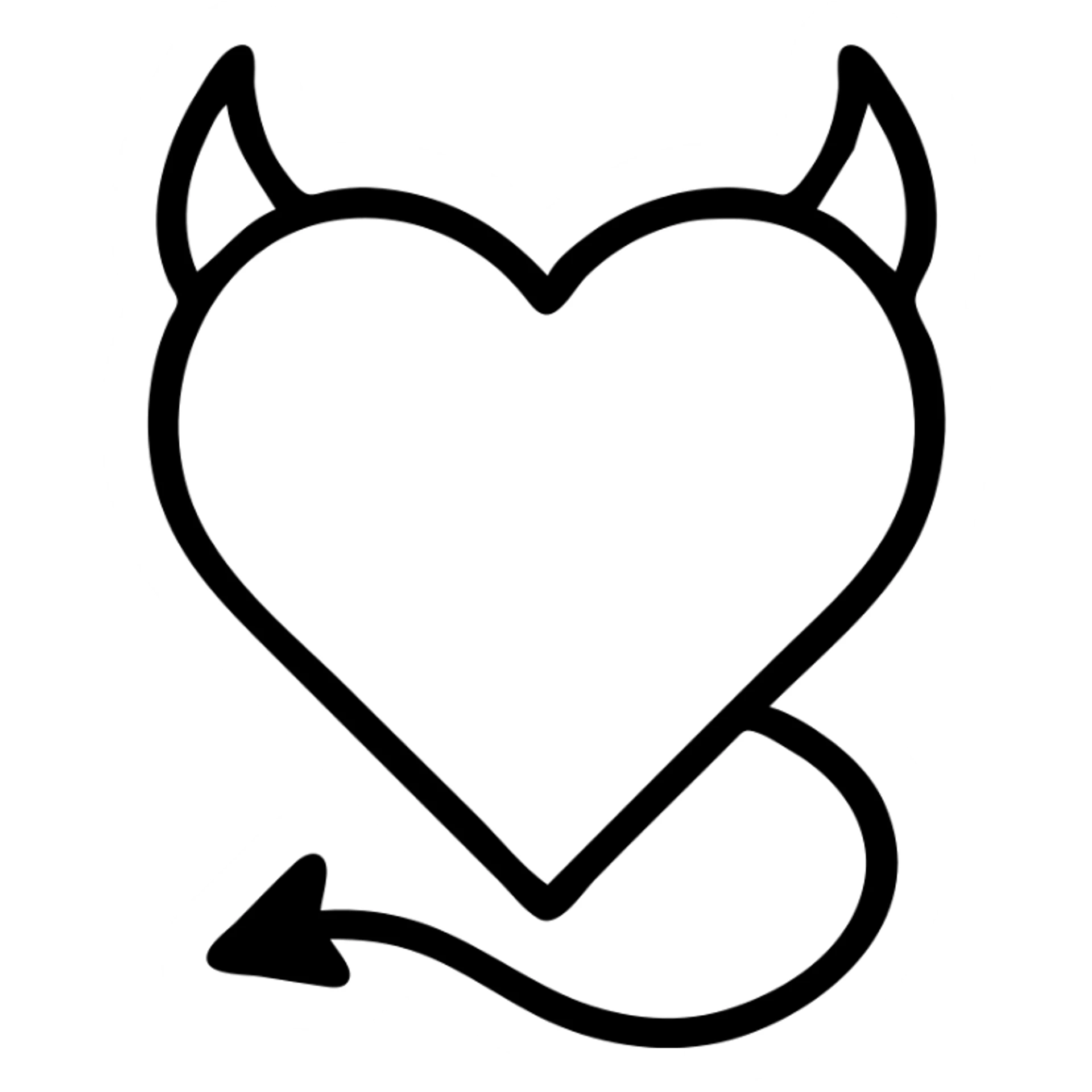 minimalist devil heart icon, black heart with a single red horn, flat style sticker