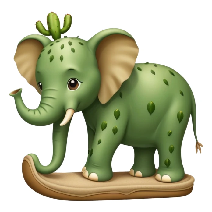 A green elephant with cactus-like skin in desert, wearing slippers sticker