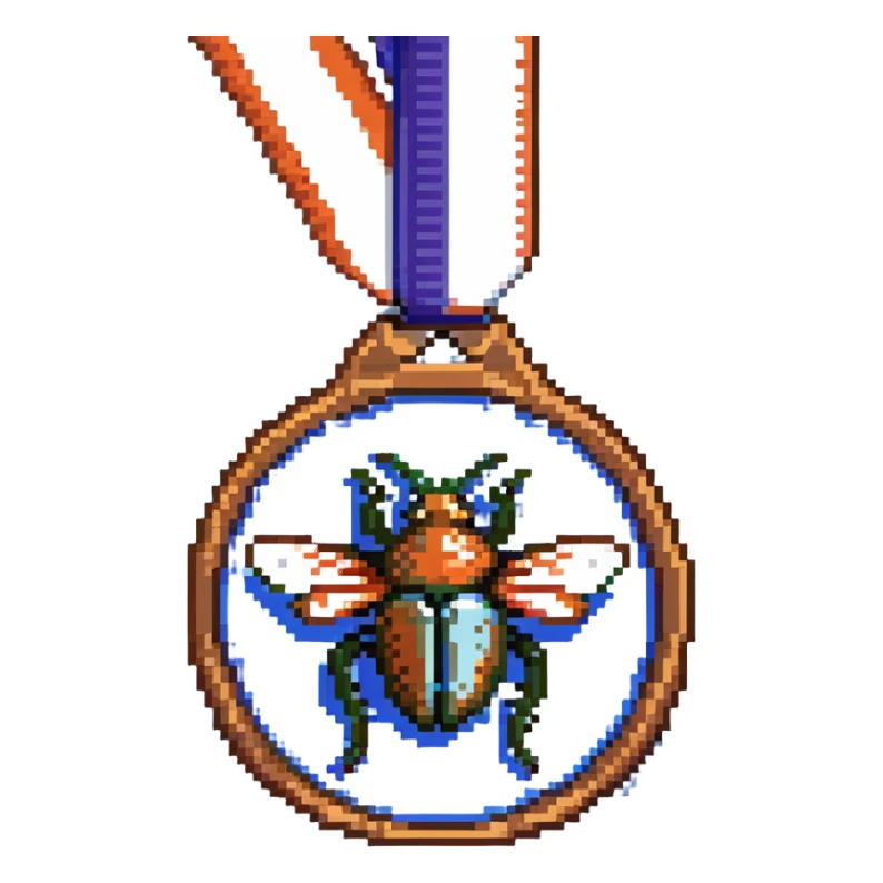 A bronze medal with a beetle icon and 'Bug Hunter' text, Discord style sticker