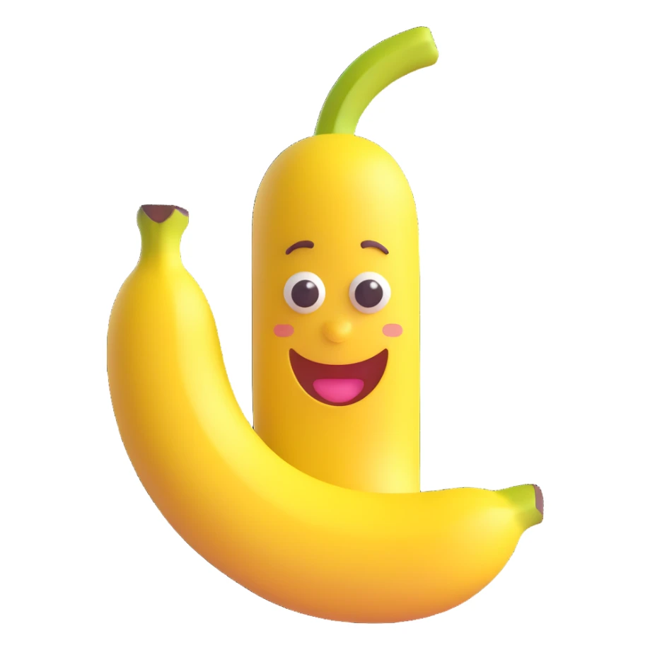 3D emoji style banana with a happy face sticker