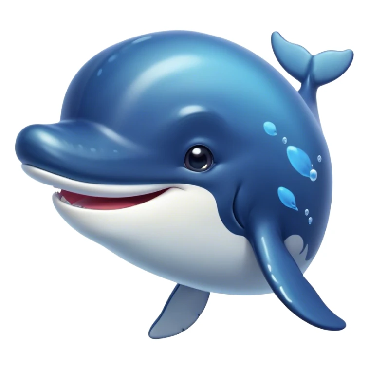 Cinematic Cute Humpback Whale Portrait Emoji, Head tilted playfully and inquisitively, featuring a softly rounded body with bright, sparkling eyes and an adorably expressive mouth, Simplified yet irresistibly adorable features, highly detailed, glowing with a warm, ocean-blue glow, high shine, affectionate and gentle, stylized with a touch of whimsical aquatic charm, soft glowing outline, capturing the essence of a friendly and endearing whale that seems as if it could sing its way into your heart! sticker