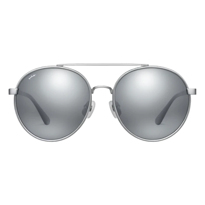 A pair of luxury sunglasses emoji with silver chrome frame, smooth rounded lenses, reflective metallic surface, high-end swag aesthetic, minimal and clean design, iOS emoji style, centered, white background sticker