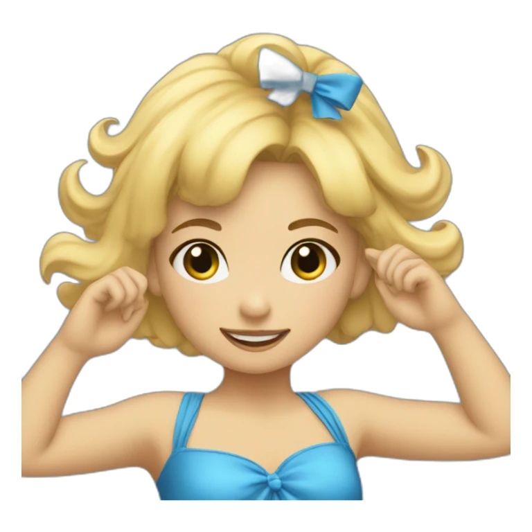 little blonde girl dancing in a blue bird costume sticker