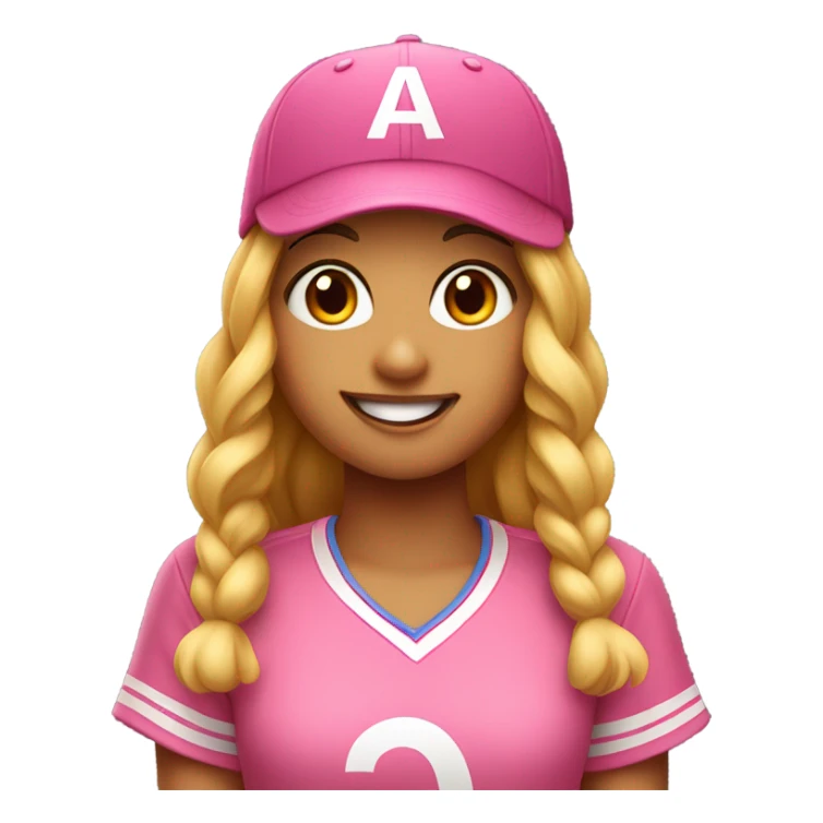 smiling girl in baseball pink cap with letter A on it sticker