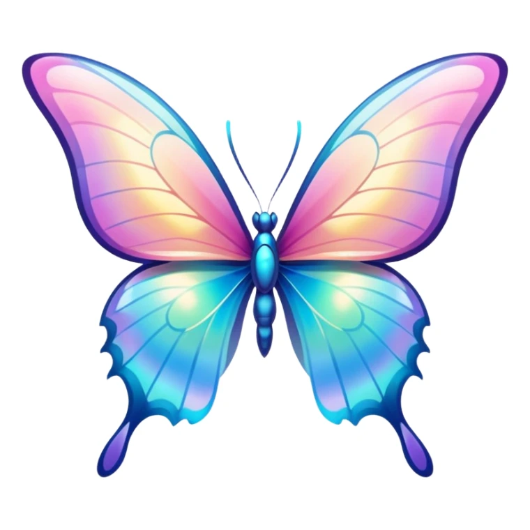 Transparent Shiny Glossy Pastel Gradient Hue holographic butterfly with bright sparkles and huge curvy wings with pointy tips sticker