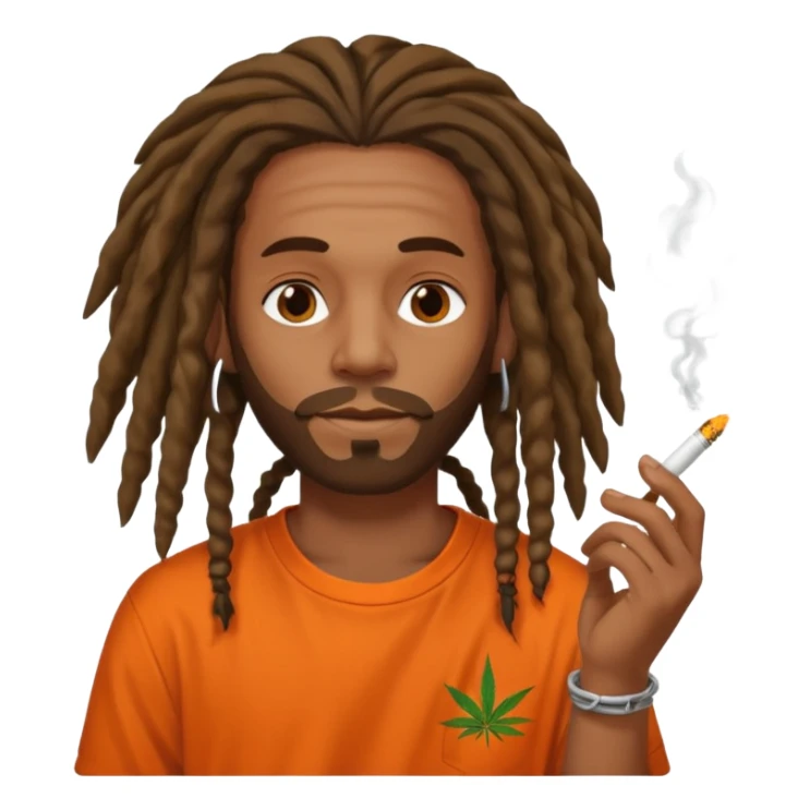 Brownskin man with long dreadlocks orange shirt smoking weed sticker