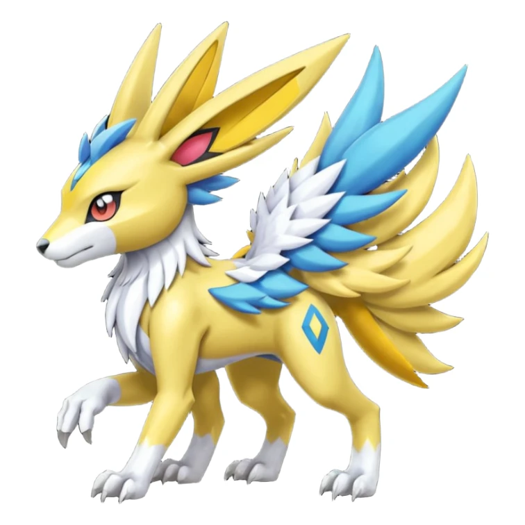 Colorful Meloetta-Manectric-Renamon-Wargreymon-Sergal-Pokémon-Digimon-Fakémon-fusion-hybrid-creature sticker