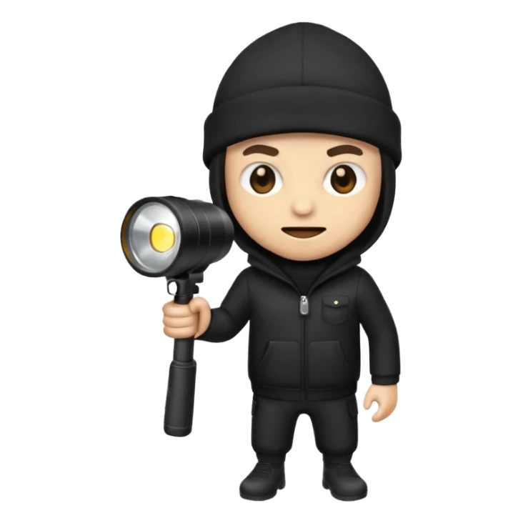 robber emoji with a flashlight and black beanie sneaking sticker
