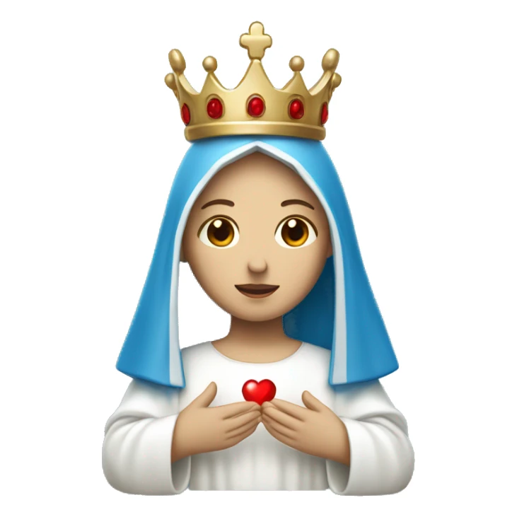 blessed virgin mary with a crown, with blue veil, with white clothes, with white skin, holding a red heart in her hands sticker