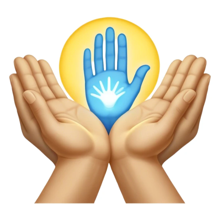 a normal hand being held by 2 hands, a glowing blue hand and a glowing yellow hand souls... hope and comfort from the past and futur sticker