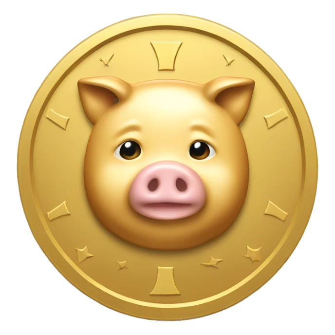 Gold coin with gold pig face symbol sticker