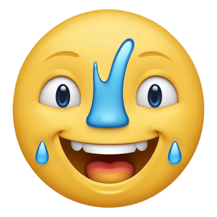 Emoji, yellow round laughing tilted head face sideways with blue tears of fun sticker