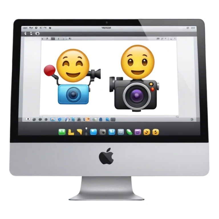 Create an emoji of video editing. Should feature a video editing timeline or interface on a computer screen, showing clips and a playhead. Include a video camera and editing tools. No any smiley faces in emoji. Make the background transparent. sticker
