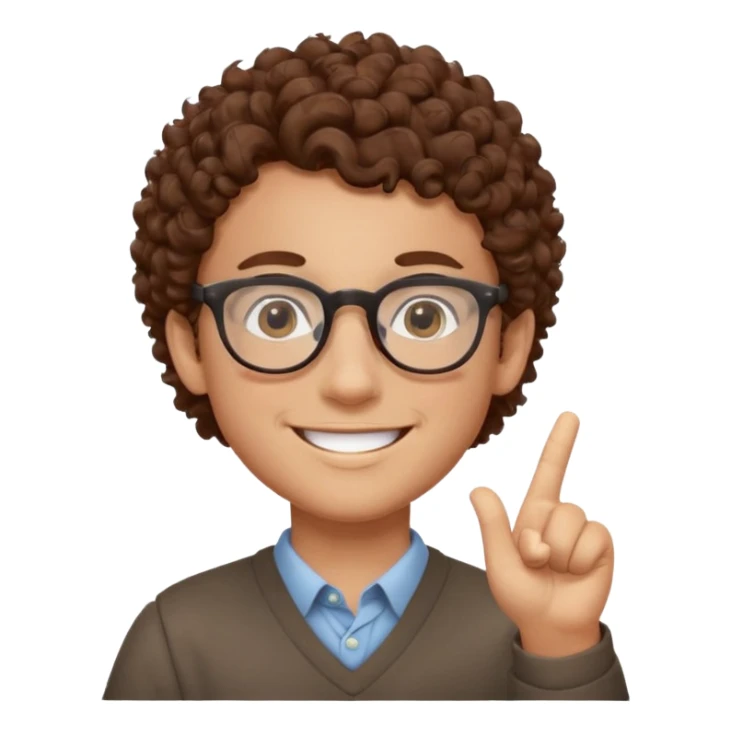 băiat cu ochelari și păr cârlionțat șaten aprobând sticker