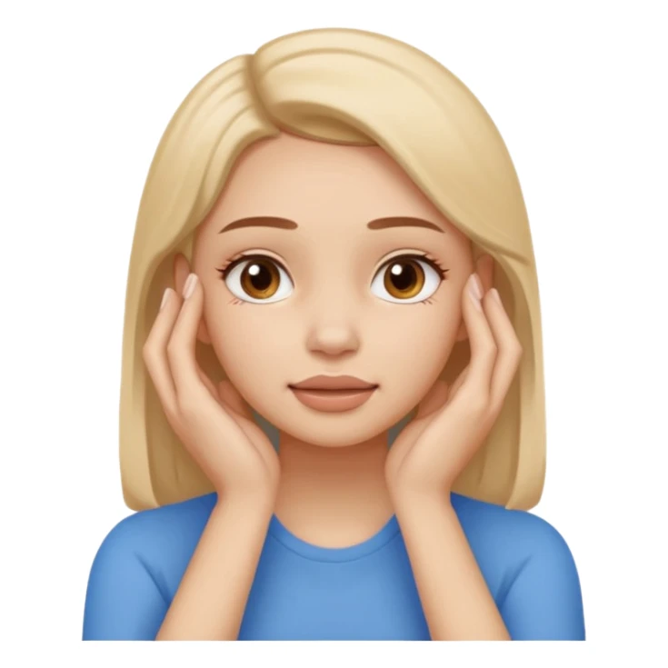 Simple emoji of a woman touching her face with both hands, hands pressing on cheeks and jaw, clear facial exercise with hands, easy to understand, simple icon, no beauty, no makeup, no medical elements
 sticker