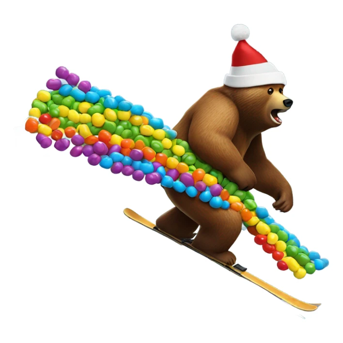 Grizzly bear skiing down mountain made of skittles sticker