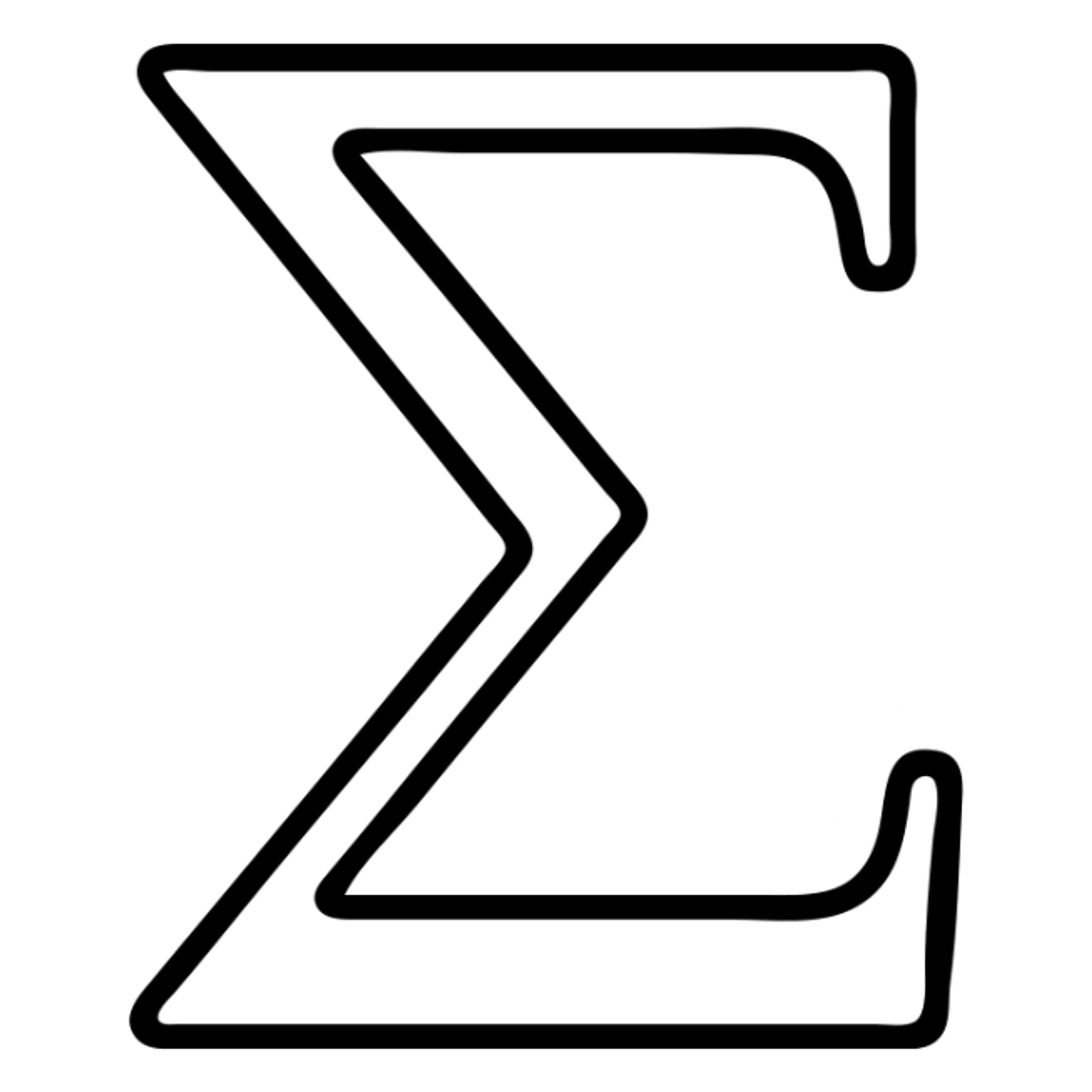 sigma symbol, minimalist outlined icon, black lines, no fill, geometric balanced sticker