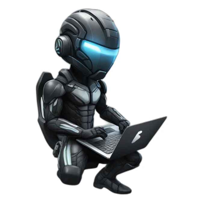developer behind his laptop with this style : Crytek Crysis Video with nanosuit hacker themed character sticker