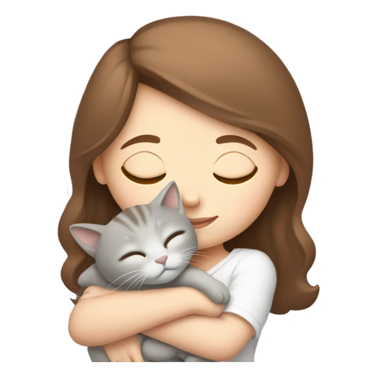 White girl brown hair sleeping with light grey kitty sticker