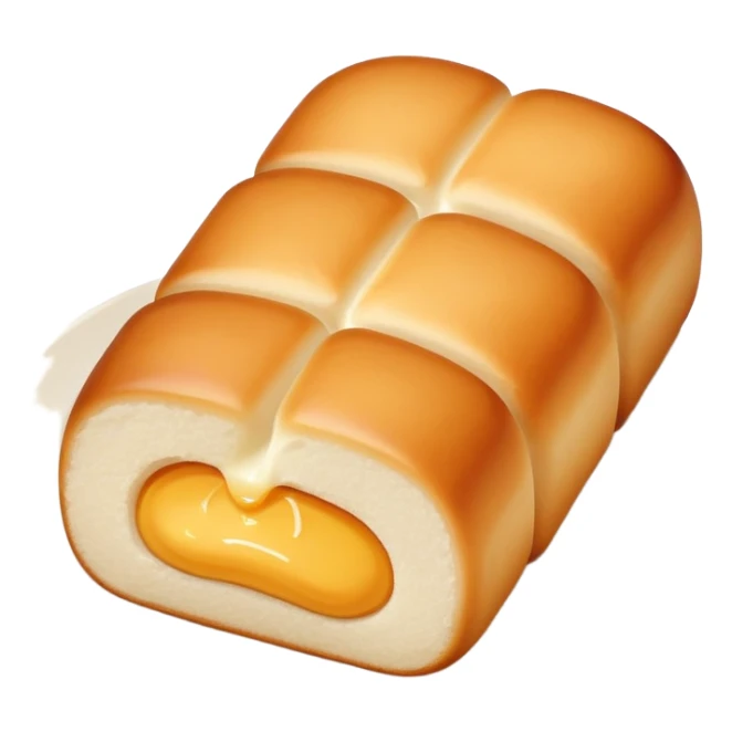 Fried mantou golden crispy bun with condensed milk, simplified emoji style with bold outlines and bright colors, cartoon style Chinese deep fried bread sticker