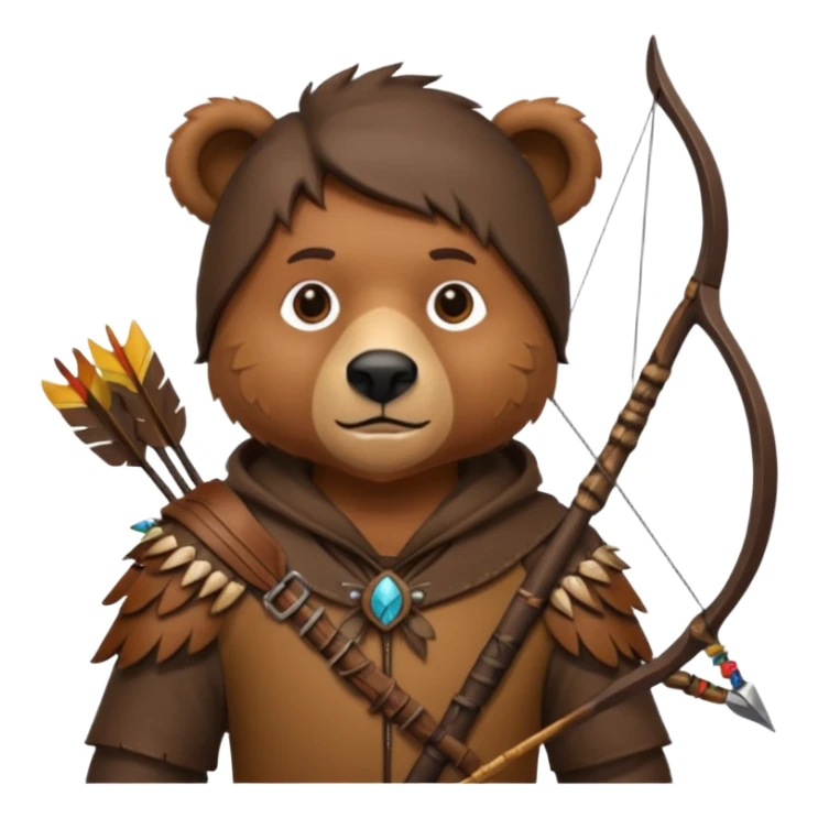 The classic hunter with a bow and arrow on his back, dressed in brown with some decorations made of fierce beasts sticker