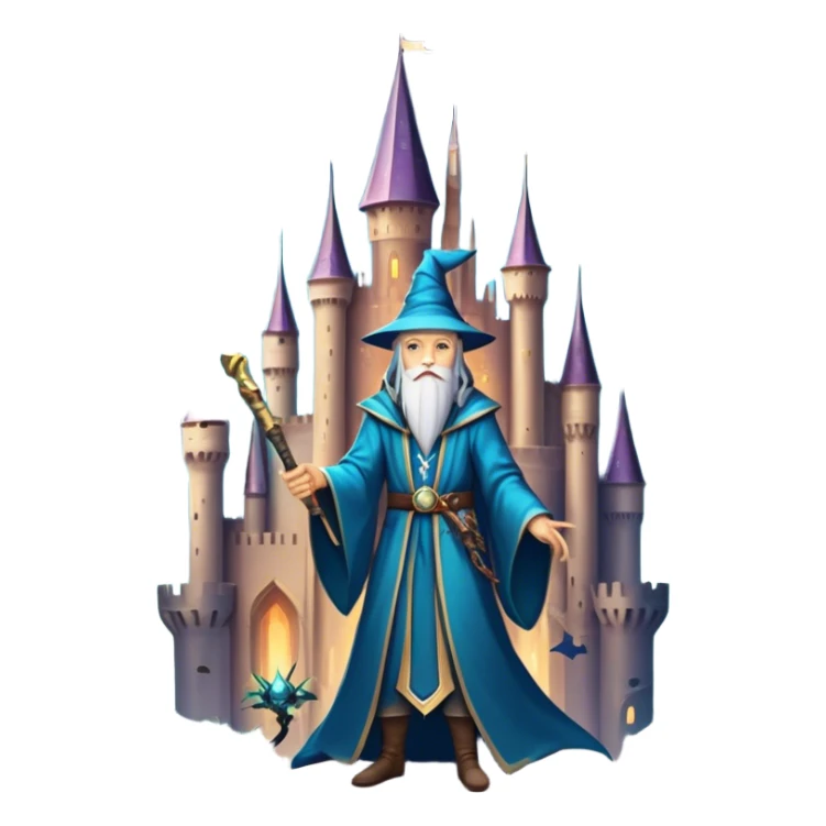 Fantasy and Sci-Fi Movies: A magical collage with a glowing sword, flying dragons, and futuristic spaceships. Stars and planets shimmer in the background, with a mystical castle and an ancient wizard holding a staff. The atmosphere is epic, otherworldly, and adventurous. Transparent background. sticker