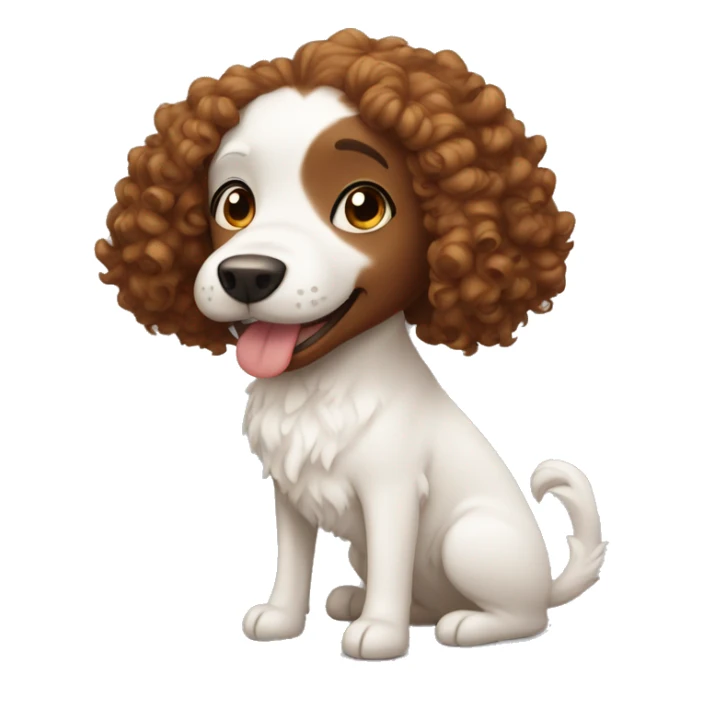 curly girl and white dog with brown ears sticker