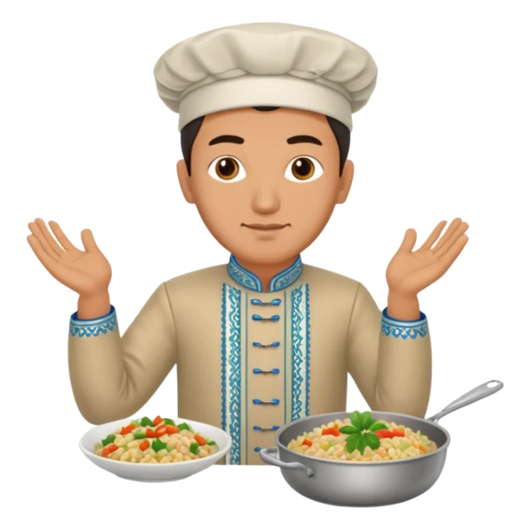uzbek man with national outfit cooking pilaf sticker