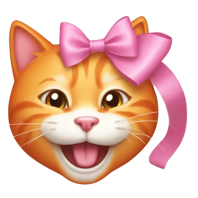 A orange cat laughing with a pink bow on her head sticker