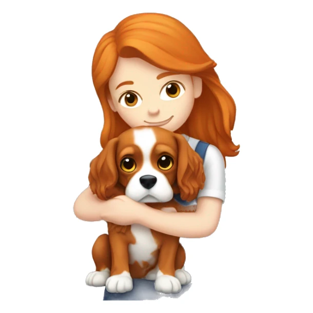 Ginger hair girl hugging a Cavalier King Charles Spaniel dog sticker