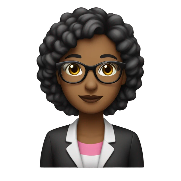 Profesora  pelo liso  negro y largo,  con lentes rosados sticker