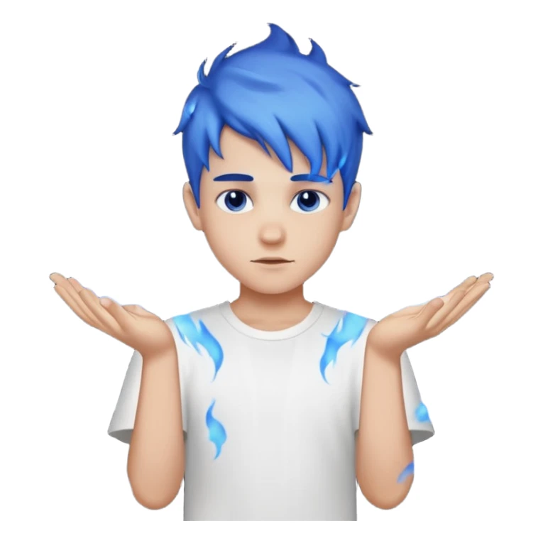 A boy with no hands fire instead made out of fire and blue fire on a white shirt that the boy is wearing  sticker