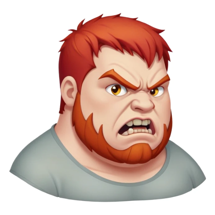 young angry fat man in profile view with red hair and fangs sticker