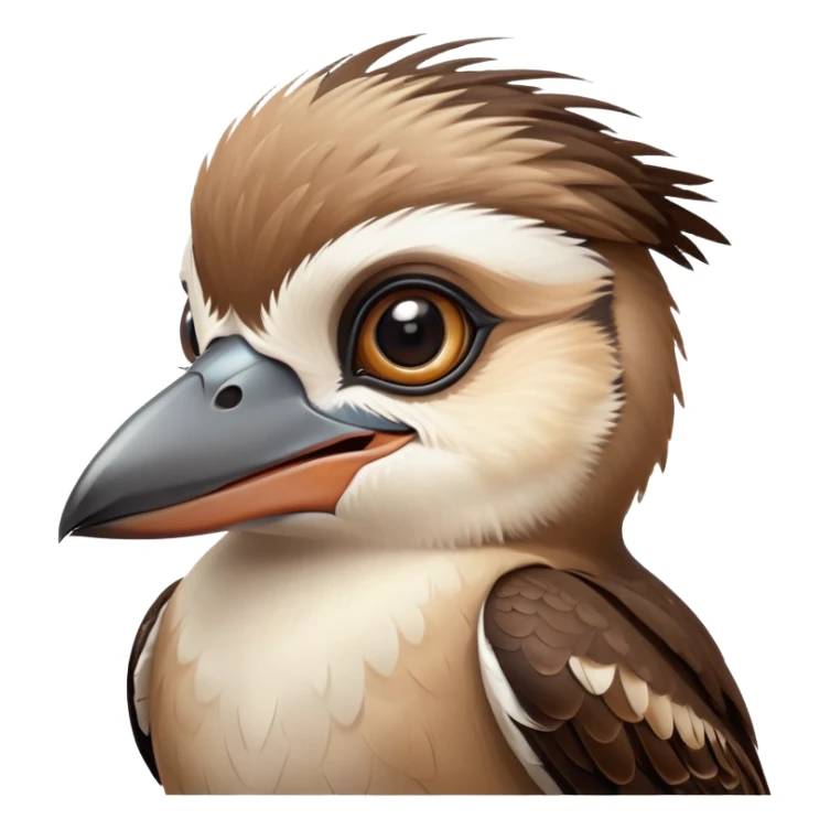 cinematic-cute-kookaburra-portrait-emoji,-head-tilted-playfully-and-inquisitively,-featuring-a-glossy-brown-plumage-with-subtle-cream-accents-and-a-perky,-expressive-beak,-round,-sparkling-large-eyes-filled-with-curious-mirth,-simplified-ye copy 2 sticker