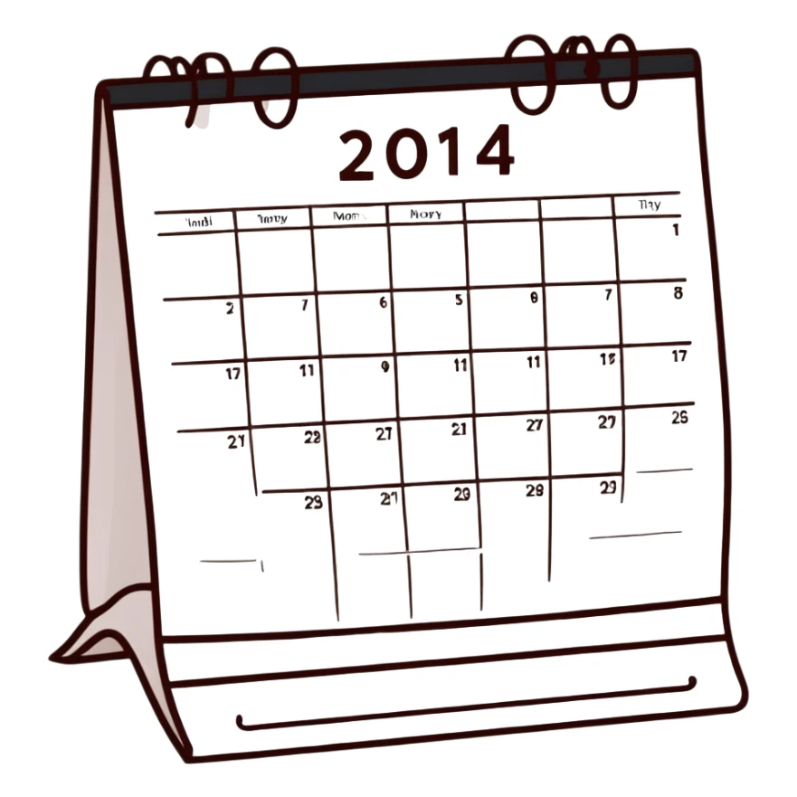 Colorful desk calendar with flip pages and a marked important date sticker