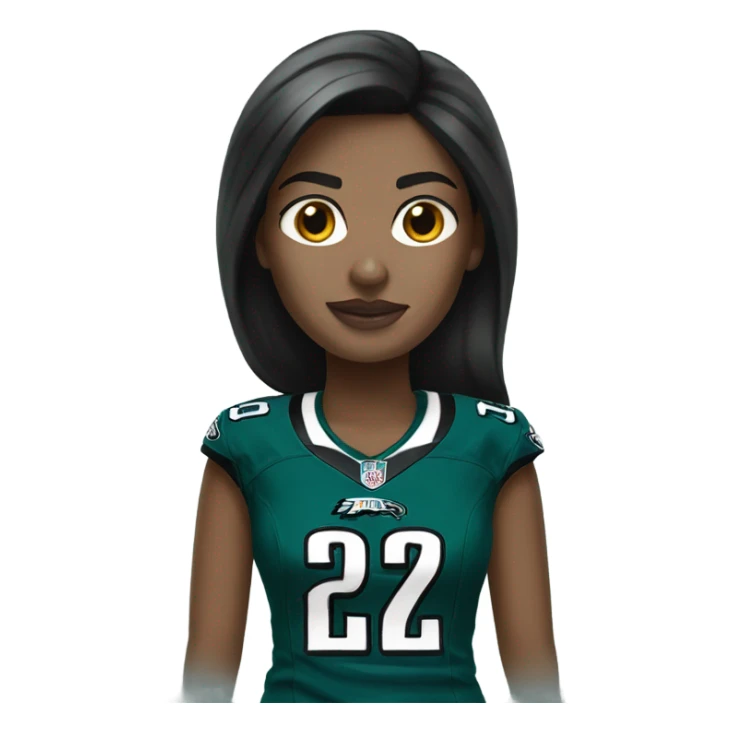  White female dark hair wearing Philadelphia Eagles jersey sticker