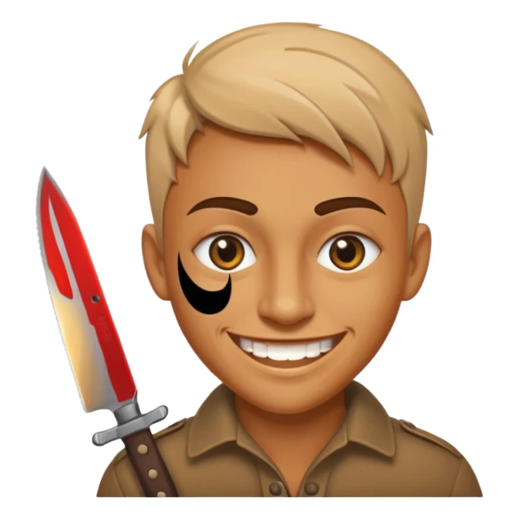 a stylized face grinning with a knife in its eye, dramatic and graphic sticker