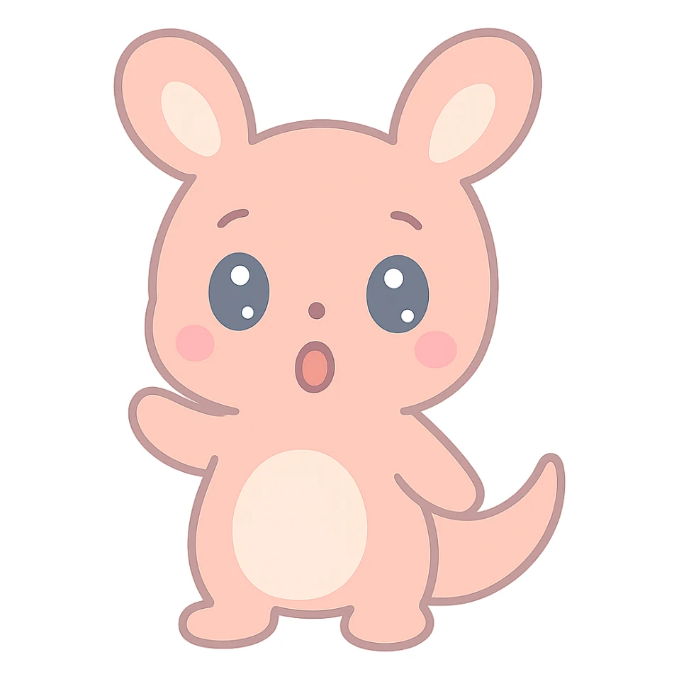 Make the kangaroo look more surprised, keeping the kawaii style, with no background. sticker