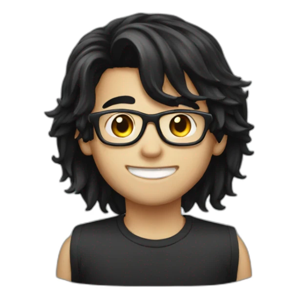 glasses black long hair happy boy sticker